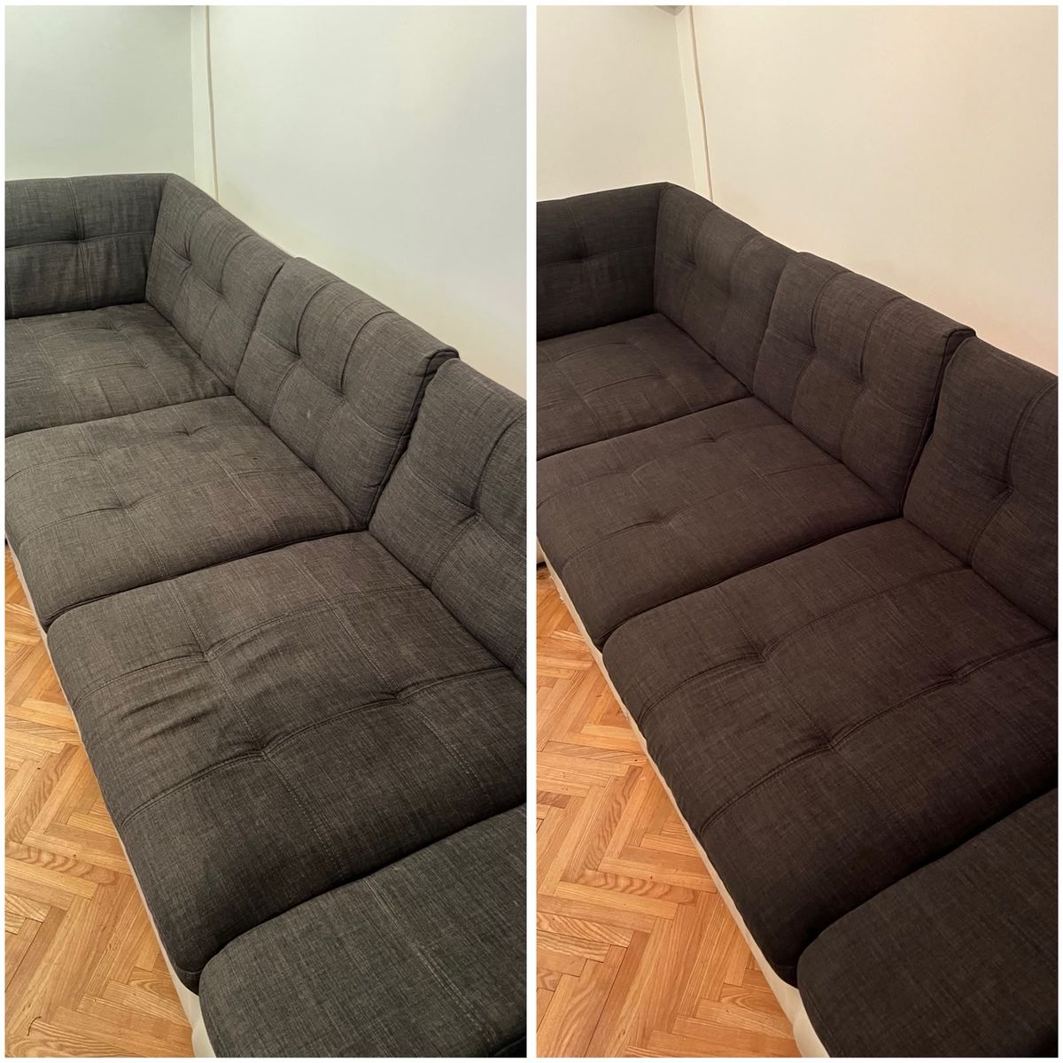 Ugaona garnitura u dnevnoj sobi pre i posle dubinskog pranja